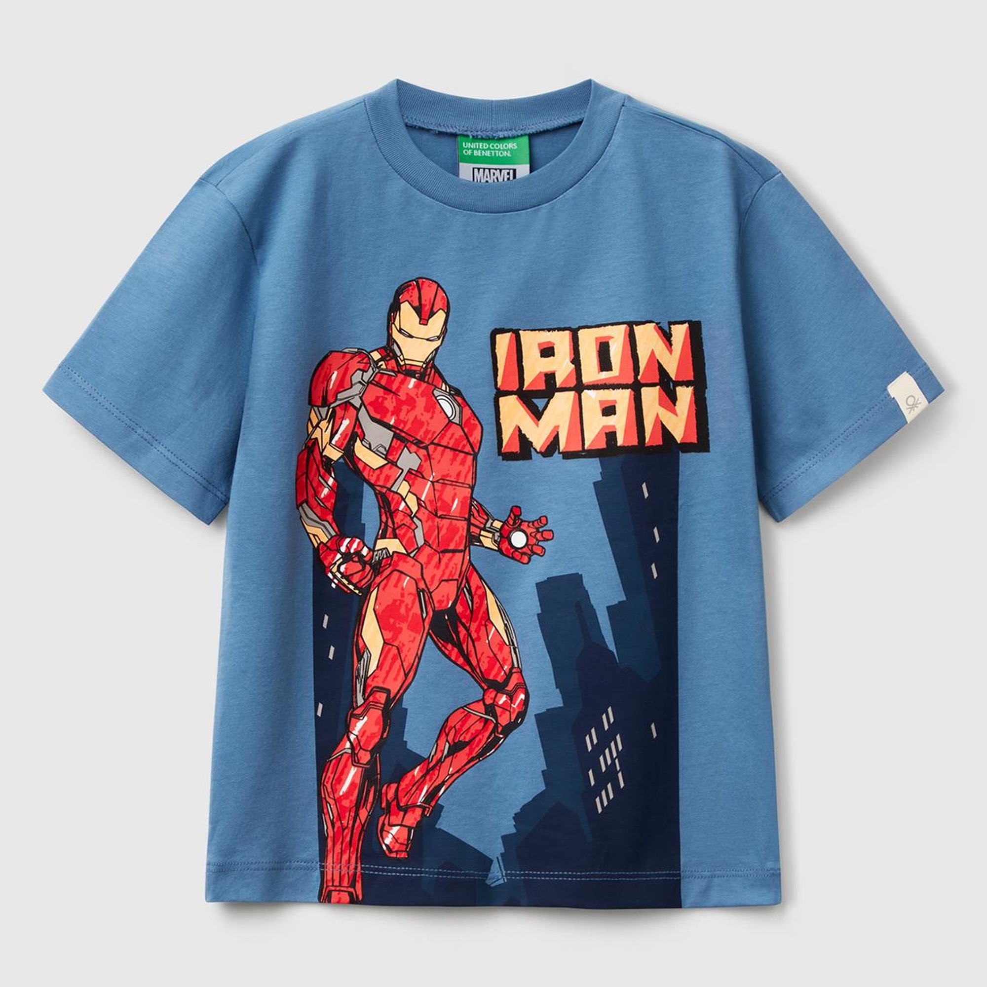 Erkek Çocuk Havacı Mavi Marvel Kahraman Baskılı Logo Etiketli T-Shirt