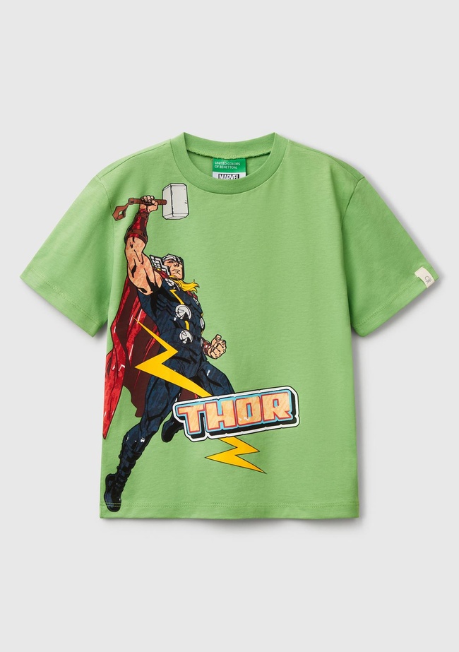  Erkek Çocuk Fıstık Yeşili Marvel Kahraman Baskılı Logo Etiketli T-Shirt