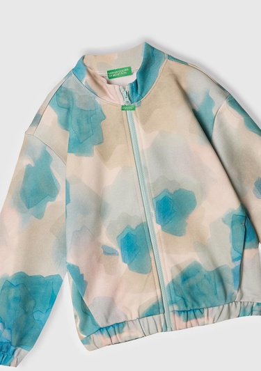  Kız Çocuk Mavi Mix Tamamı Desenli Logo Etiketli Hafif Oversize Sweatshirt