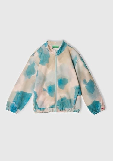  Kız Çocuk Mavi Mix Tamamı Desenli Logo Etiketli Hafif Oversize Sweatshirt