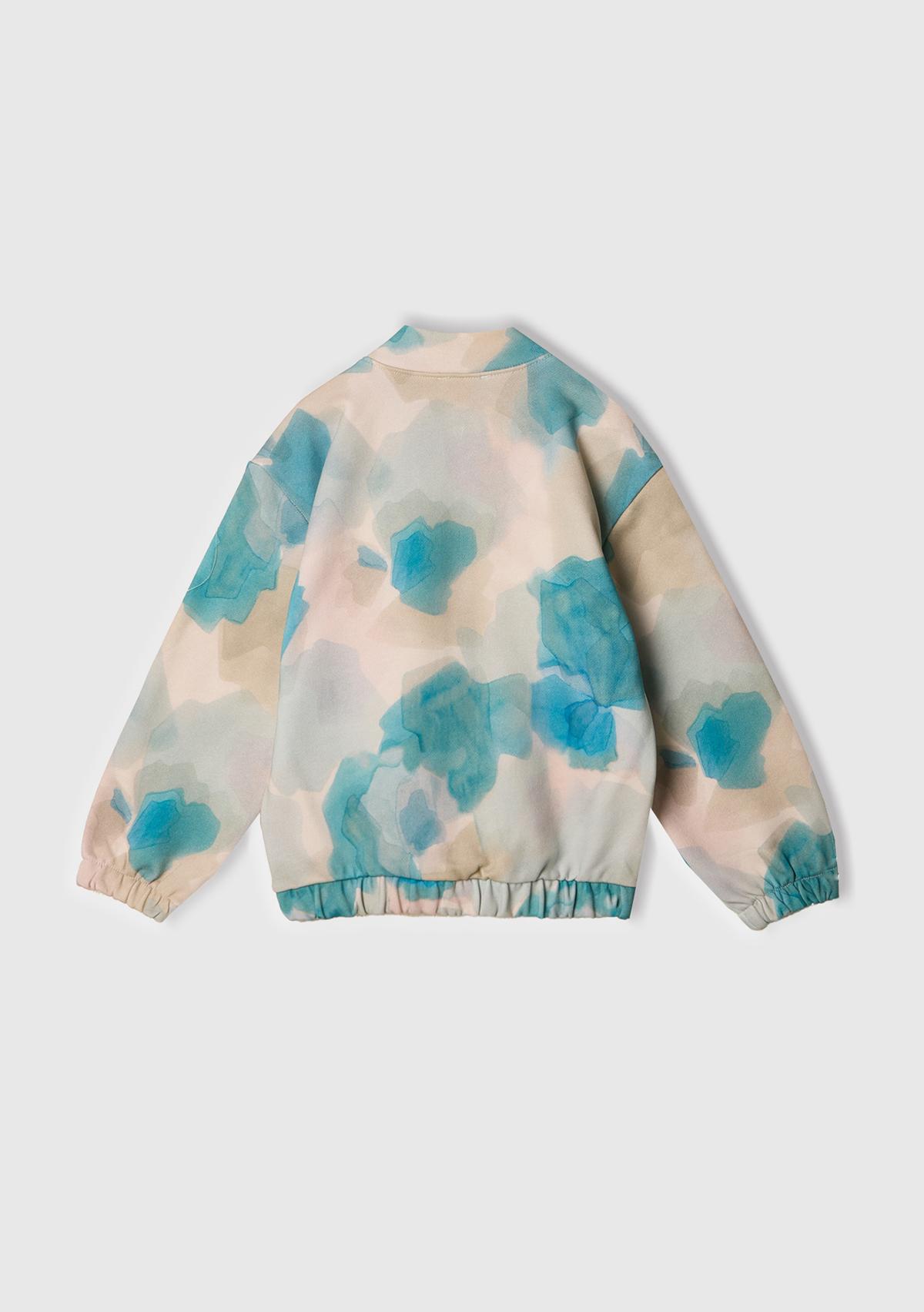 Kız Çocuk Mavi Mix Tamamı Desenli Logo Etiketli Hafif Oversize Sweatshirt