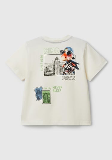  Erkek Çocuk Ekru Fotoğraf Baskılı Bisiklet Yaka T-Shirt