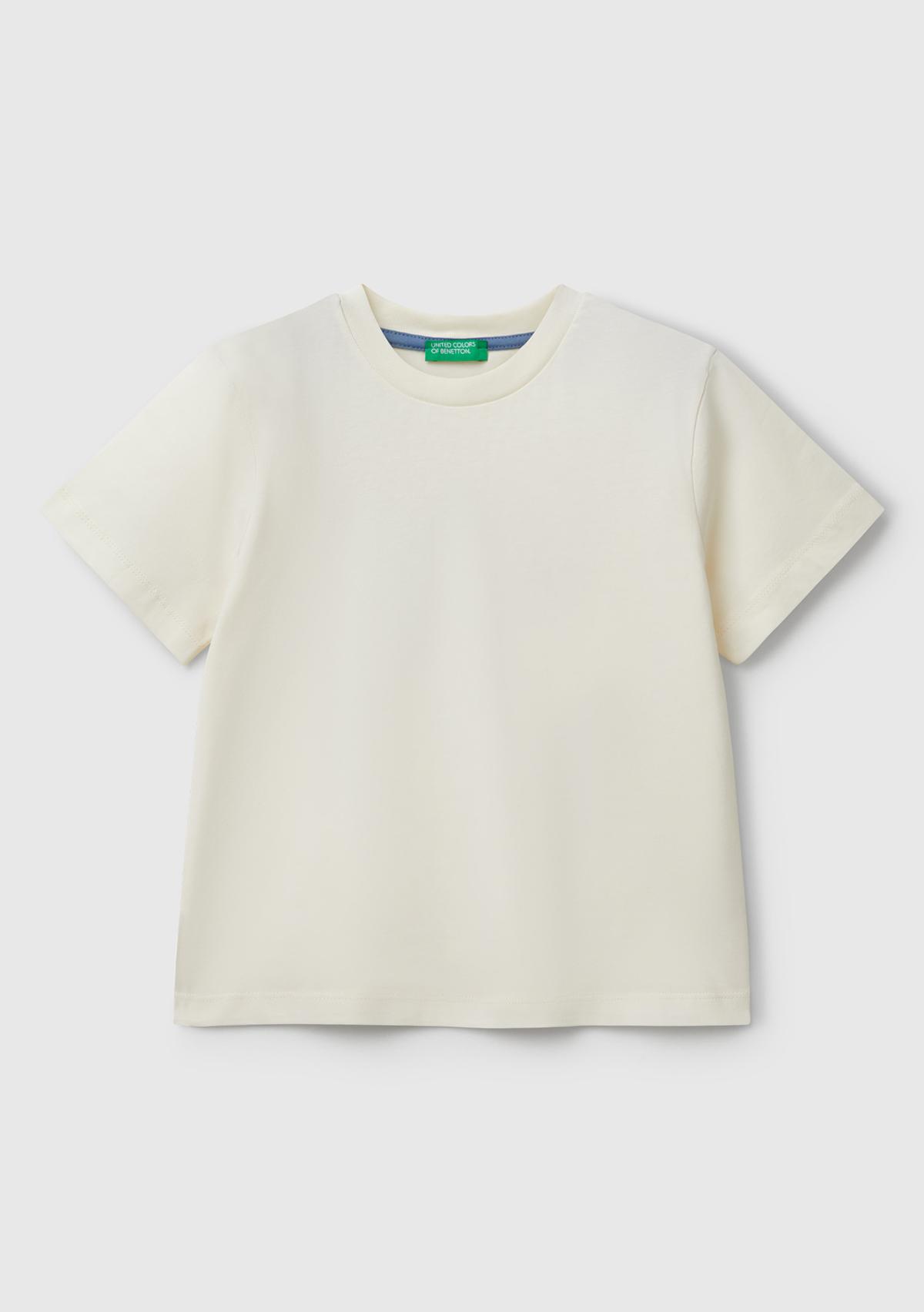  Erkek Çocuk Ekru Fotoğraf Baskılı Bisiklet Yaka T-Shirt