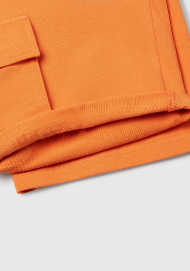  Erkek Çocuk Turuncu Beli Lastikli Logo Baskılı Yama Cepli Bermuda Şort