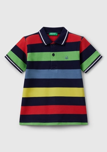  Erkek Çocuk Koyu Renkli Mix Çizgili Logo İşlemeli Polo T-Shirt