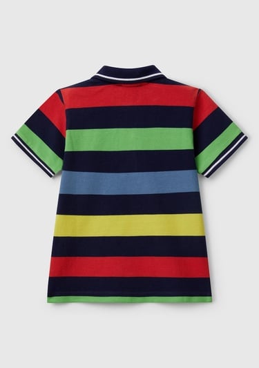  Erkek Çocuk Koyu Renkli Mix Çizgili Logo İşlemeli Polo T-Shirt