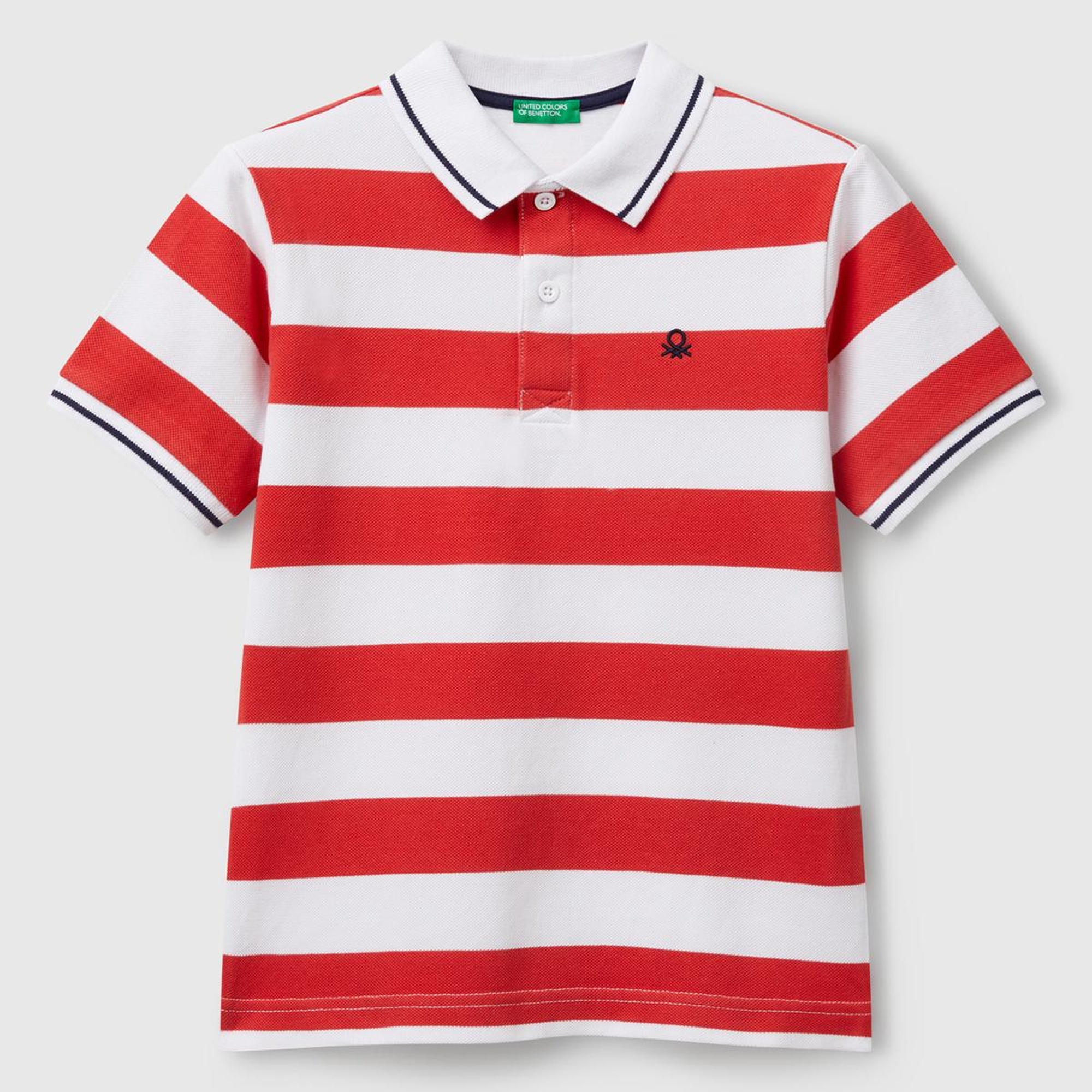 Erkek Çocuk Kırmızı Mix Çizgili Logo İşlemeli Polo T-Shirt