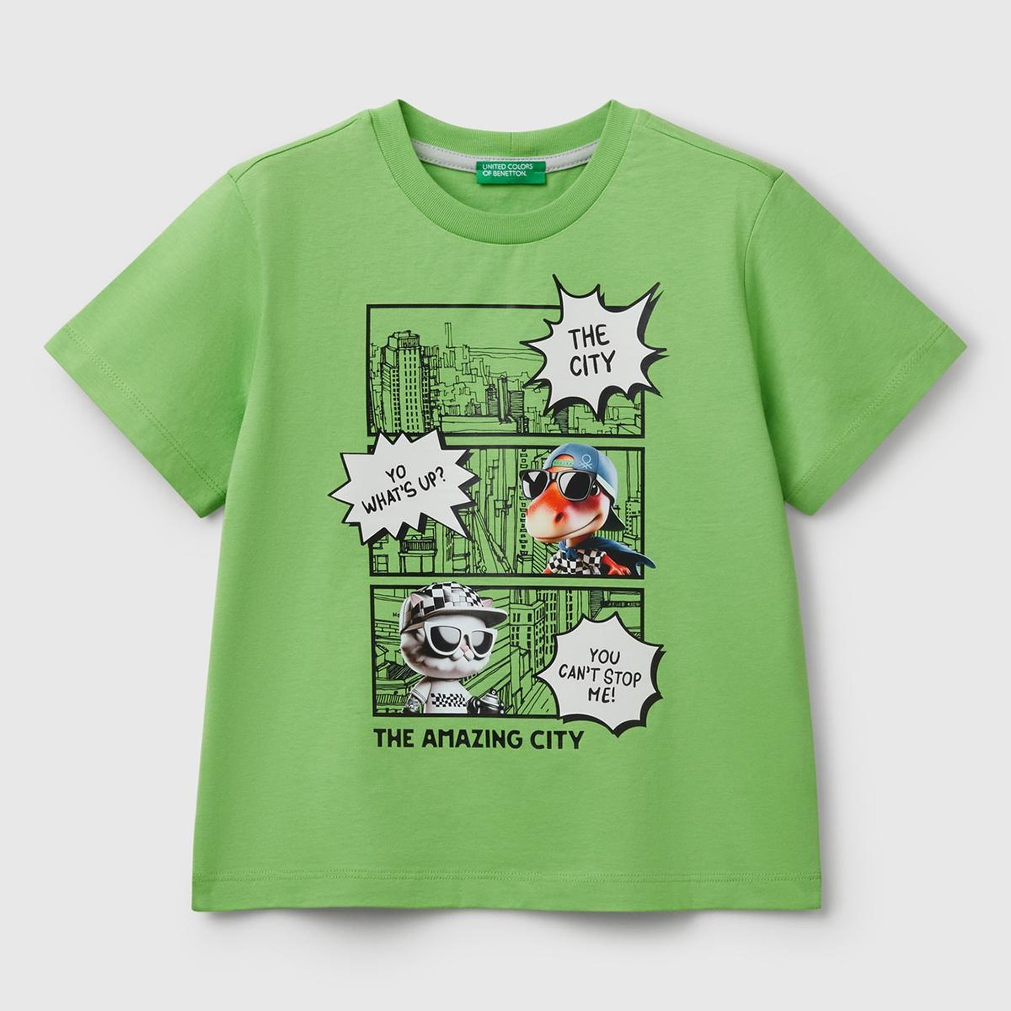 Erkek Çocuk Fıstık Yeşili Fotoğraf Baskılı Bisiklet Yaka T-Shirt