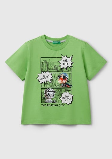  Erkek Çocuk Fıstık Yeşili Fotoğraf Baskılı Bisiklet Yaka T-Shirt