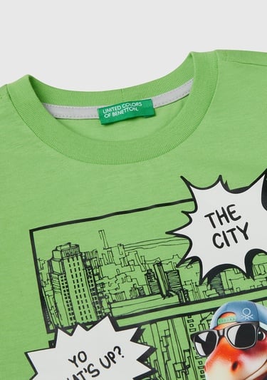  Erkek Çocuk Fıstık Yeşili Fotoğraf Baskılı Bisiklet Yaka T-Shirt