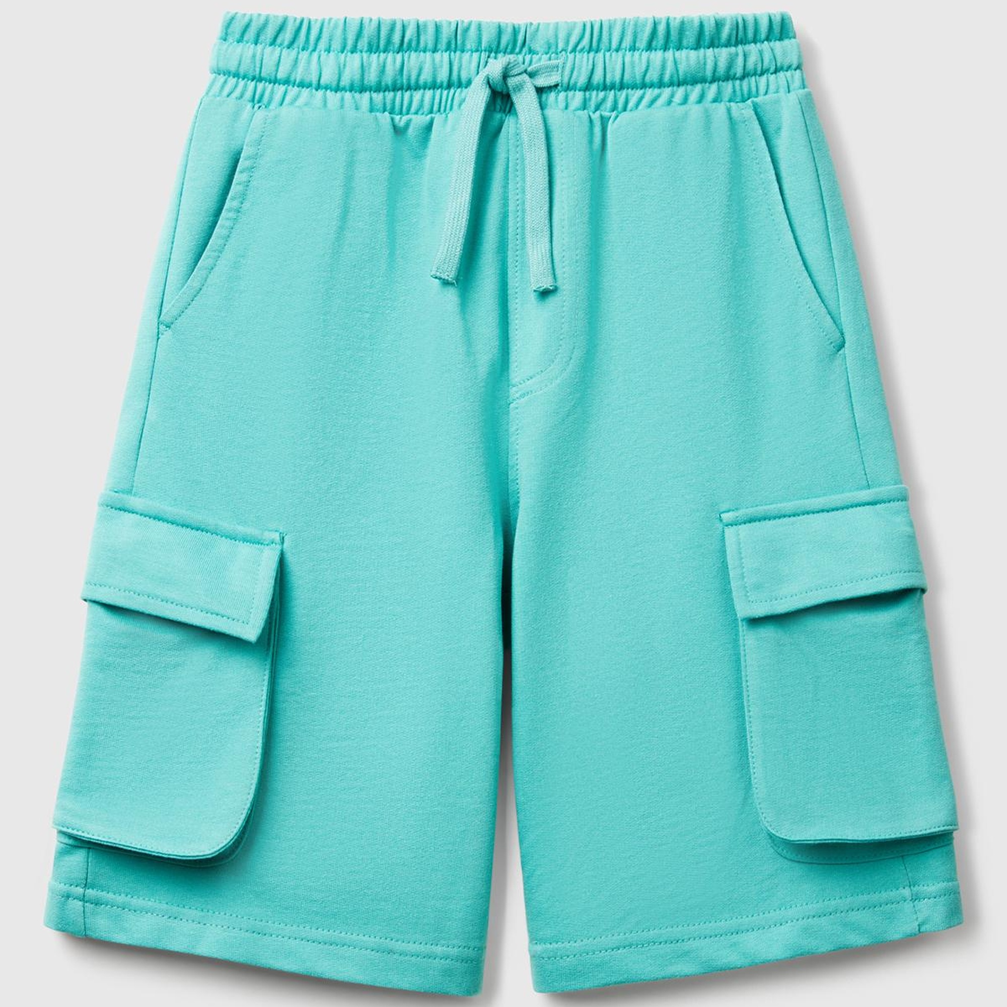 Erkek Çocuk Mint Yeşili Beli Lastikli Logo Baskılı Yama Cepli Bermuda Şort