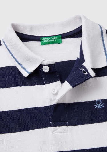  Erkek Çocuk Lacivert Mix Çizgili Logo İşlemeli Polo T-Shirt