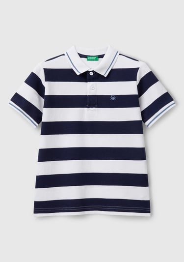  Erkek Çocuk Lacivert Mix Çizgili Logo İşlemeli Polo T-Shirt