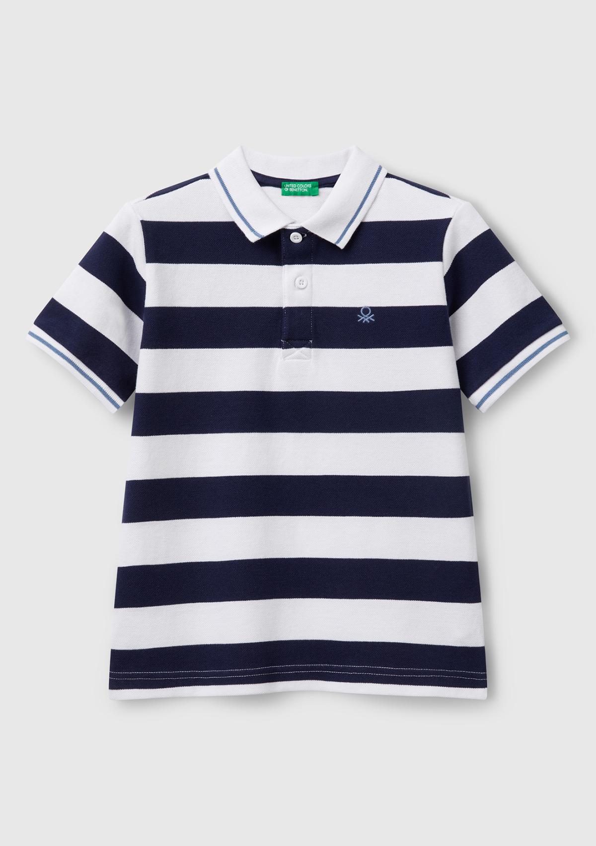  Erkek Çocuk Lacivert Mix Çizgili Logo İşlemeli Polo T-Shirt