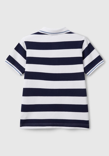  Erkek Çocuk Lacivert Mix Çizgili Logo İşlemeli Polo T-Shirt