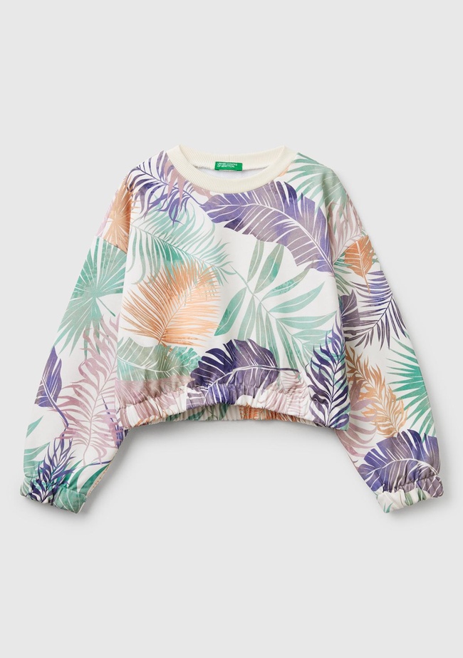  Kız Çocuk Renkli Mix Tamamı Desenli Logo Etiketli Ribanalı Sweatshirt