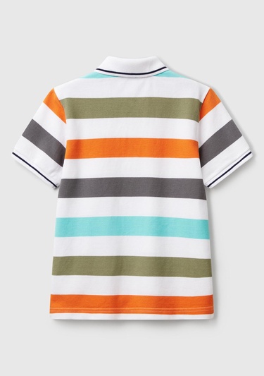  Erkek Çocuk Turuncu Mix Çizgili Logo İşlemeli Polo T-Shirt