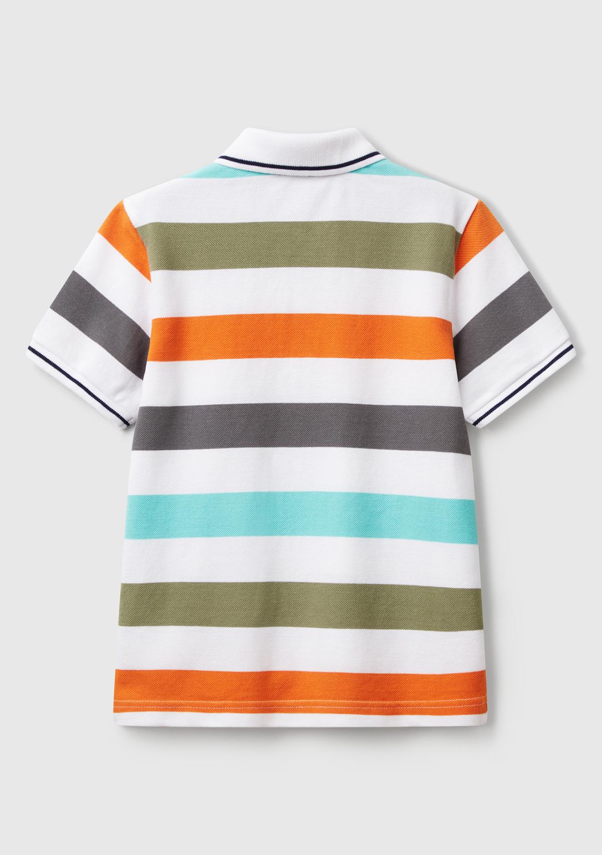  Erkek Çocuk Turuncu Mix Çizgili Logo İşlemeli Polo T-Shirt