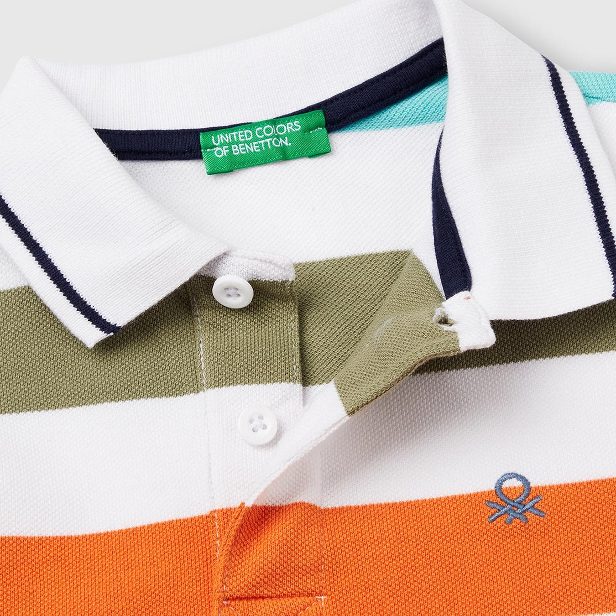 Erkek Çocuk Turuncu Mix Çizgili Logo İşlemeli Polo T-Shirt