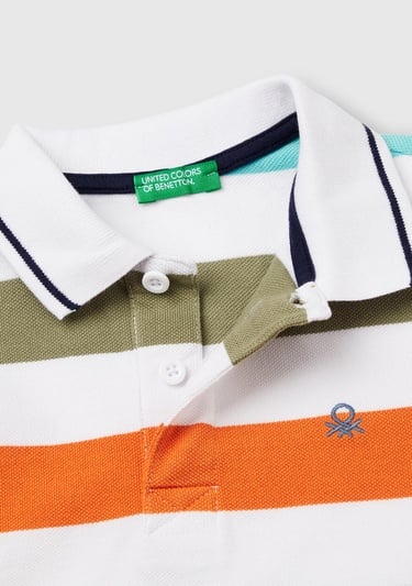  Erkek Çocuk Turuncu Mix Çizgili Logo İşlemeli Polo T-Shirt