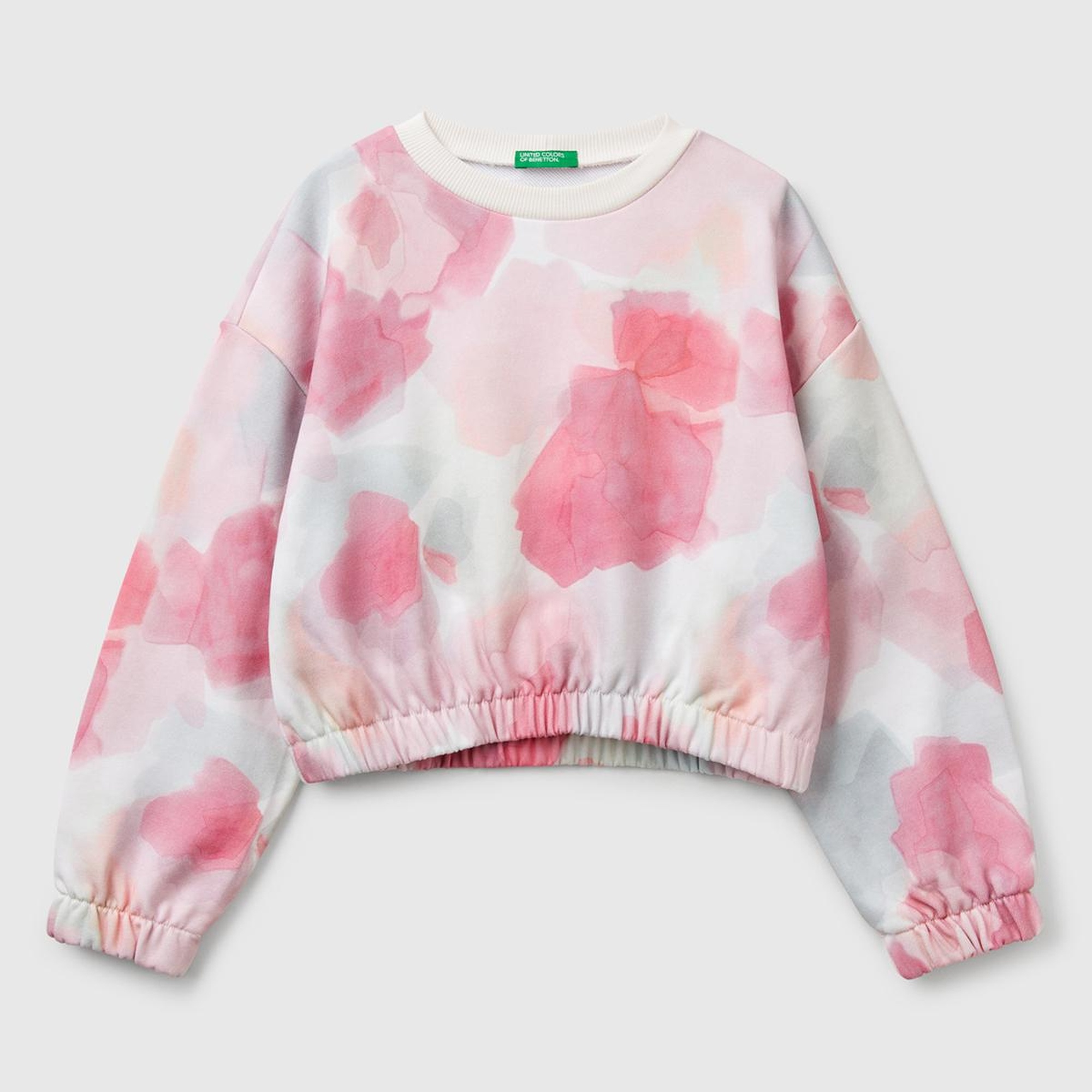 Kız Çocuk Pembe Mix Tamamı Desenli Logo Etiketli Ribanalı Sweatshirt