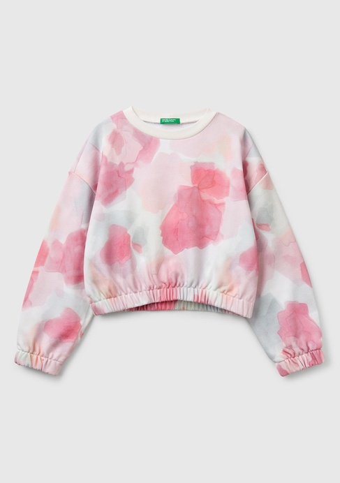  Kız Çocuk Pembe Mix Tamamı Desenli Logo Etiketli Ribanalı Sweatshirt