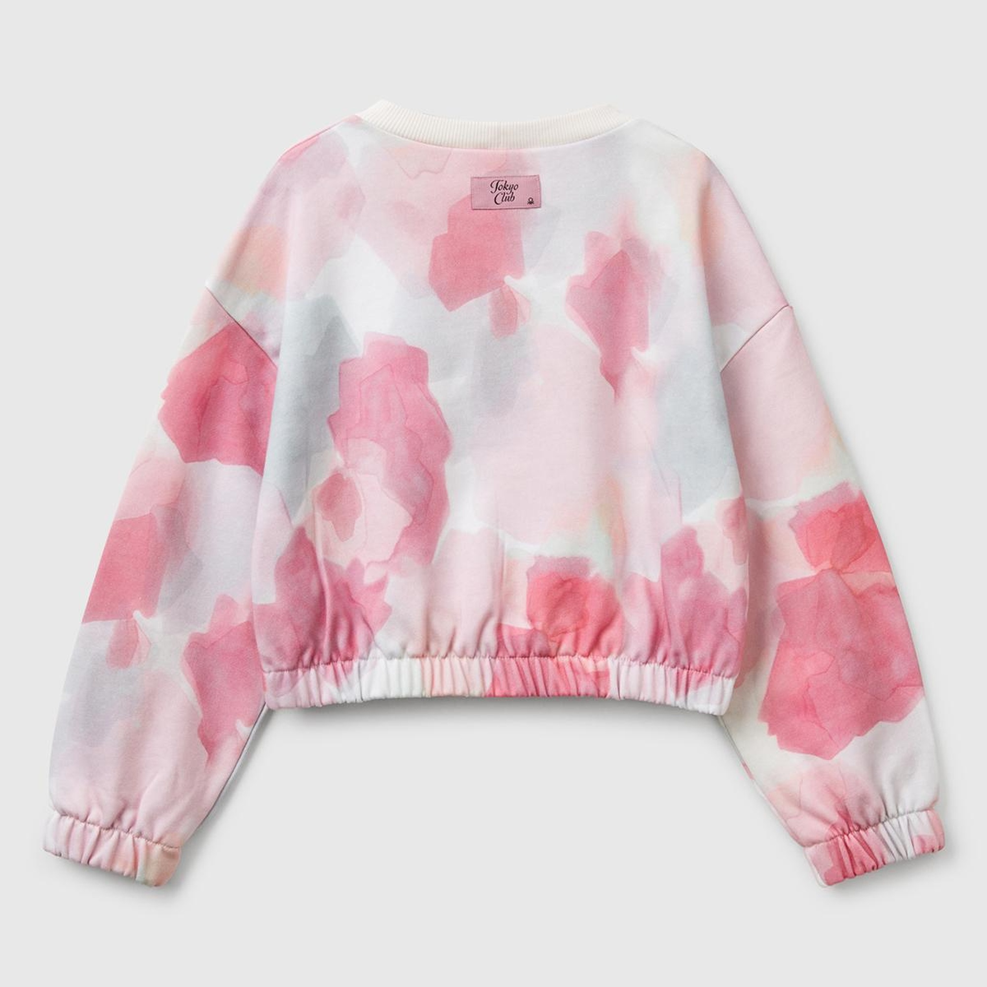 Kız Çocuk Pembe Mix Tamamı Desenli Logo Etiketli Ribanalı Sweatshirt