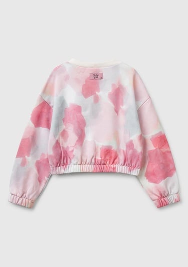  Kız Çocuk Pembe Mix Tamamı Desenli Logo Etiketli Ribanalı Sweatshirt