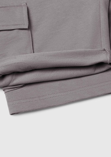  Erkek Çocuk Antrasit Beli Lastikli Logo Baskılı Yama Cepli Bermuda Şort