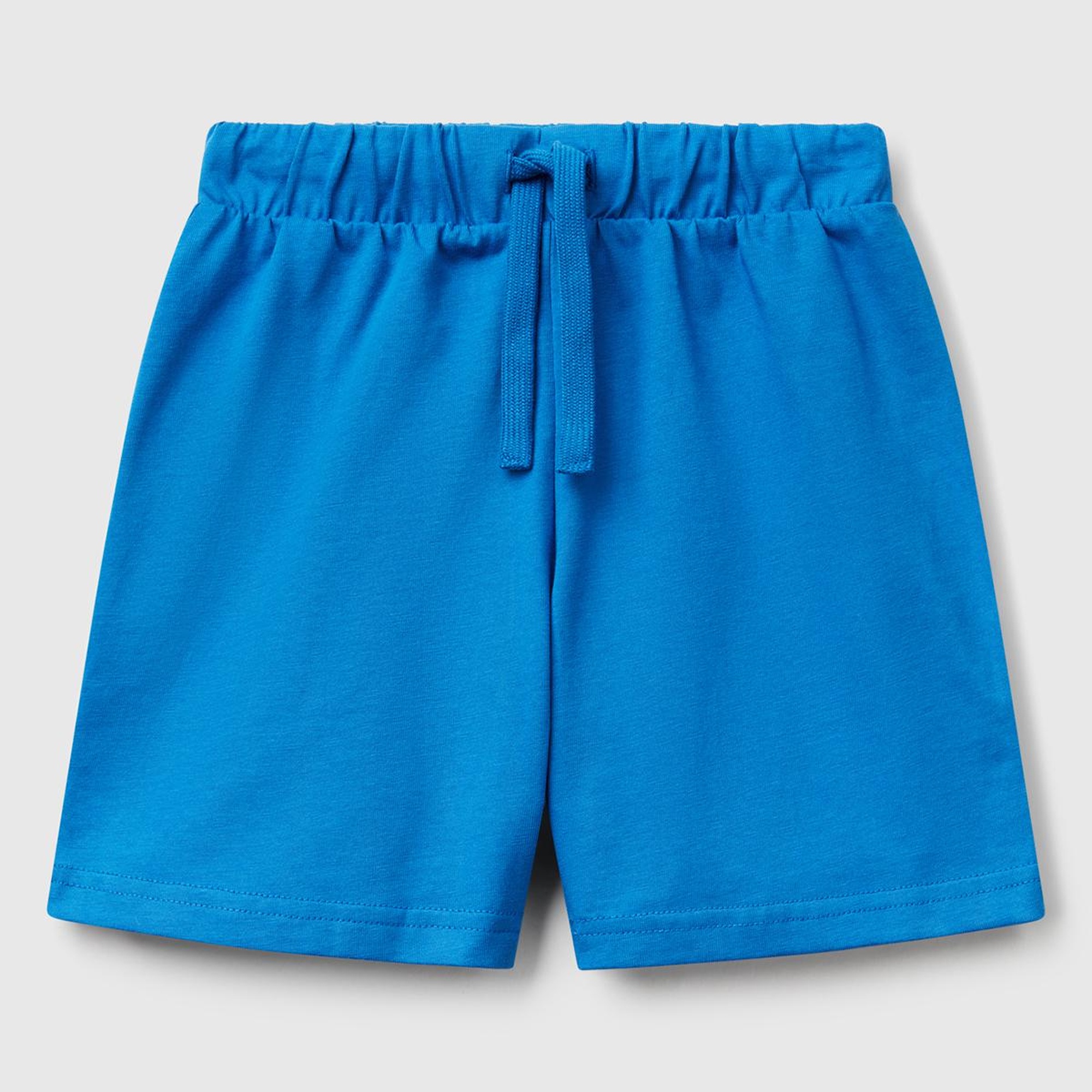 Erkek Çocuk Saks Mavi Benetton Logolu Bermuda Penye Şort