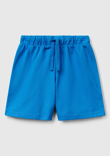  Erkek Çocuk Saks Mavi Benetton Logolu Bermuda Penye Şort