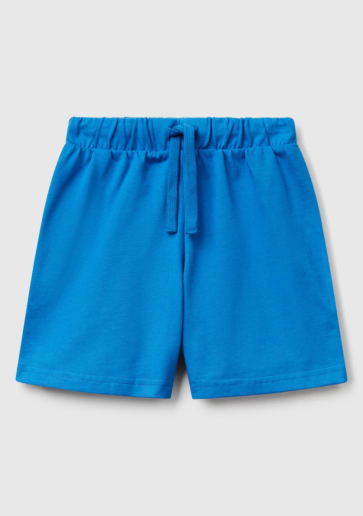  Erkek Çocuk Saks Mavi Benetton Logolu Bermuda Penye Şort