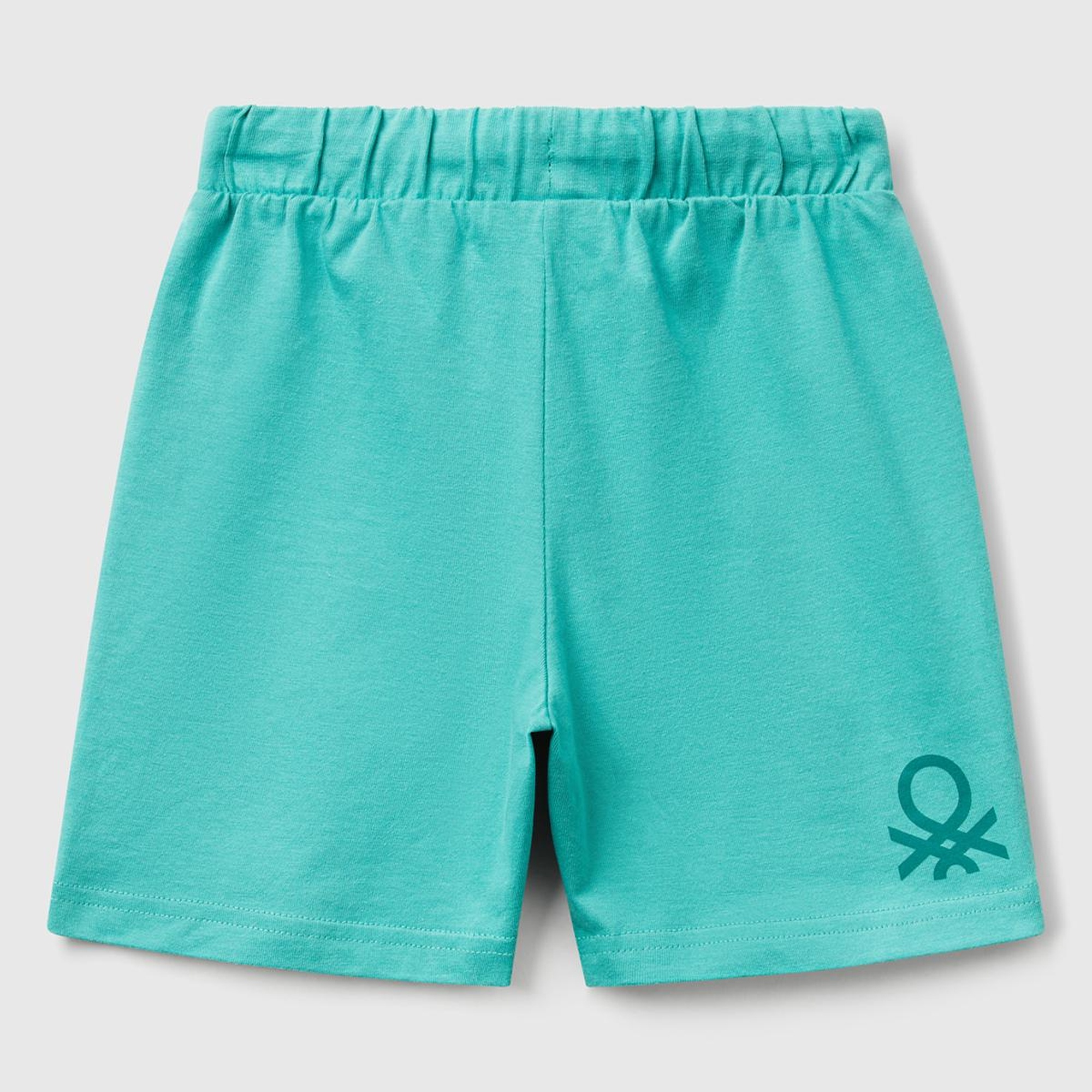 Erkek Çocuk Mint Yeşili Benetton Logolu Bermuda Penye Şort