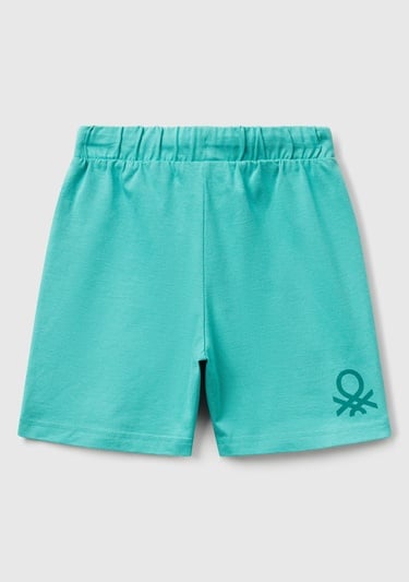  Erkek Çocuk Mint Yeşili Benetton Logolu Bermuda Penye Şort