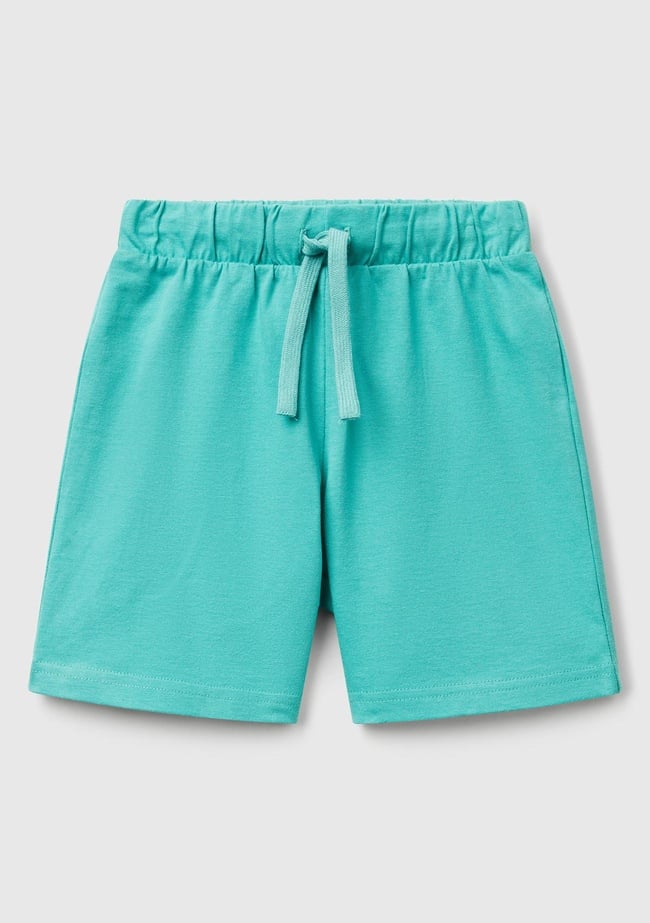  Erkek Çocuk Mint Yeşili Benetton Logolu Bermuda Penye Şort