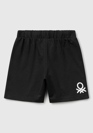  Erkek Çocuk Siyah Benetton Logolu Bermuda Penye Şort