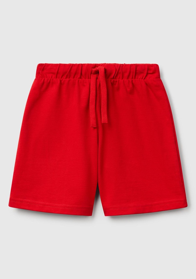  Erkek Çocuk Kırmızı Benetton Logolu Bermuda Penye Şort