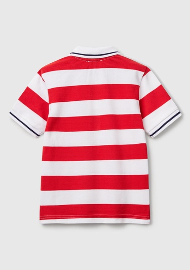  Erkek Çocuk Kırmızı Çizgili Logo İşlemeli Polo T-Shirt