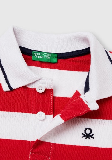  Erkek Çocuk Kırmızı Çizgili Logo İşlemeli Polo T-Shirt