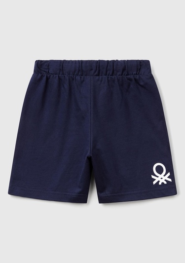  Erkek Çocuk Lacivert Benetton Logolu Bermuda Penye Şort