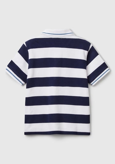  Erkek Çocuk Lacivert Mix Çizgili Logo İşlemeli Polo T-Shirt