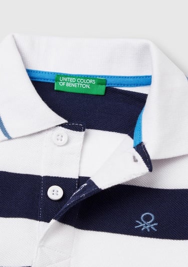  Erkek Çocuk Lacivert Mix Çizgili Logo İşlemeli Polo T-Shirt