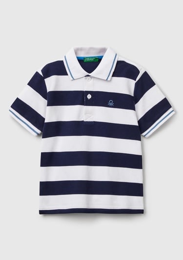  Erkek Çocuk Lacivert Mix Çizgili Logo İşlemeli Polo T-Shirt