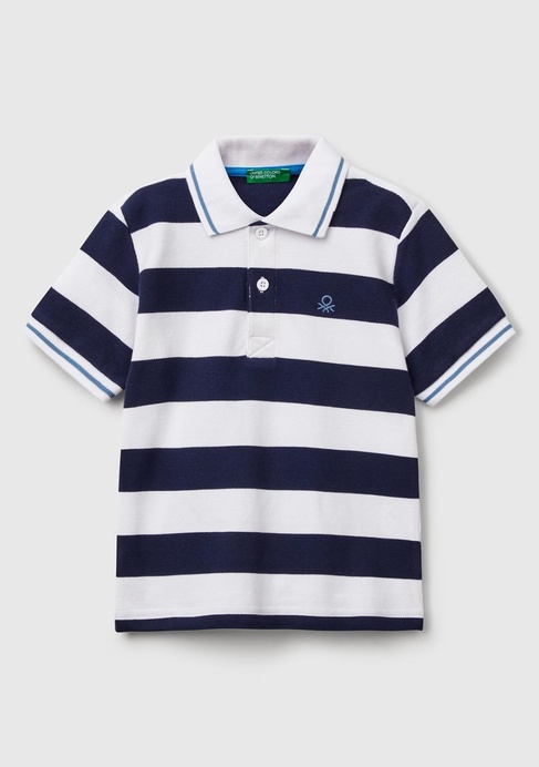  Erkek Çocuk Lacivert Mix Çizgili Logo İşlemeli Polo T-Shirt