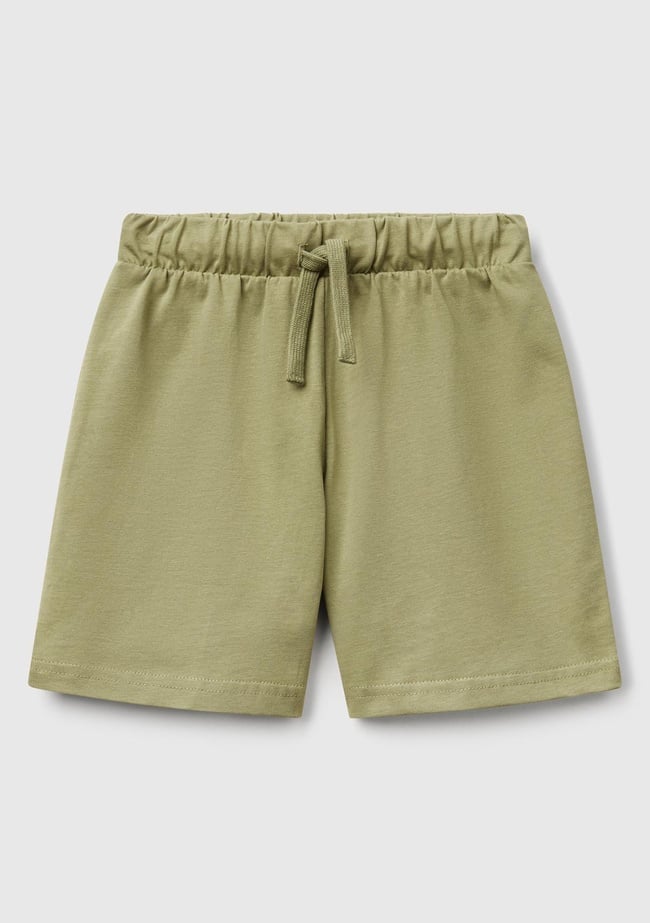  Erkek Çocuk Haki Benetton Logolu Bermuda Penye Şort