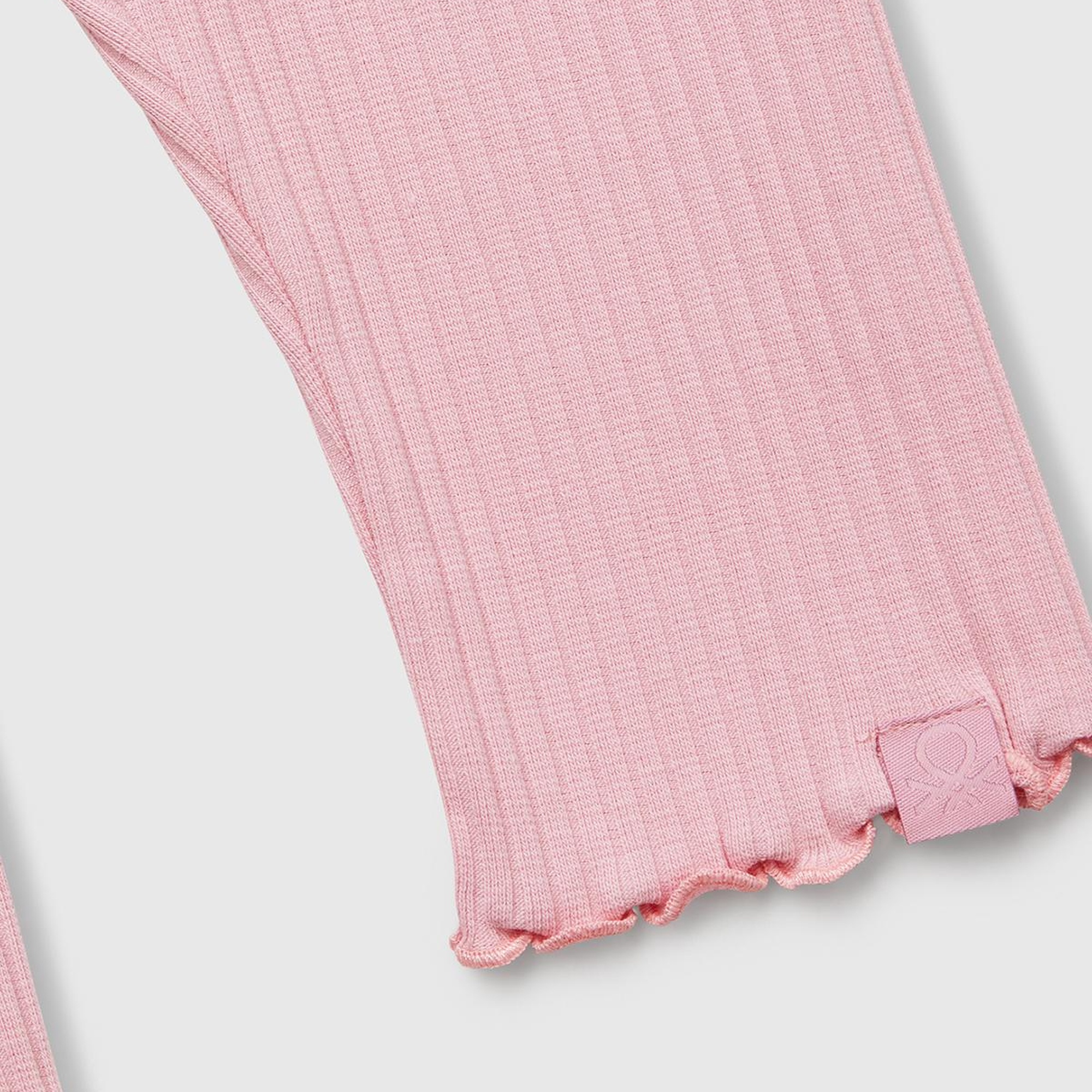 Kız Çocuk Pembe Logo Etiketi Detaylı Nervürlü Tayt