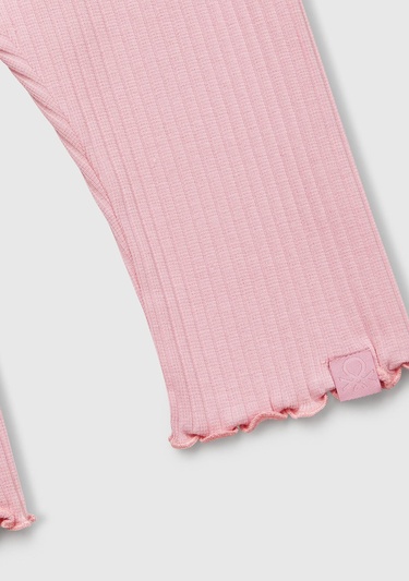  Kız Çocuk Pembe Logo Etiketi Detaylı Nervürlü Tayt