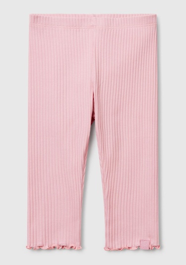  Kız Çocuk Pembe Logo Etiketi Detaylı Nervürlü Tayt