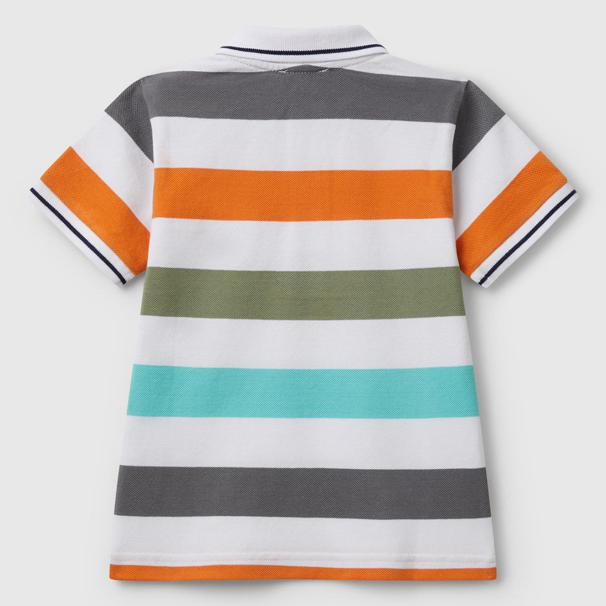 Erkek Çocuk Turuncu Mix Çizgili Logo İşlemeli Polo T-Shirt