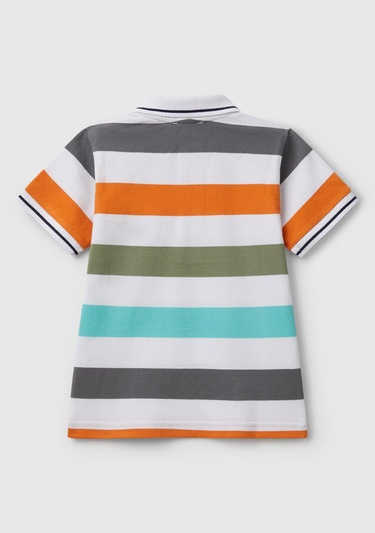  Erkek Çocuk Turuncu Mix Çizgili Logo İşlemeli Polo T-Shirt